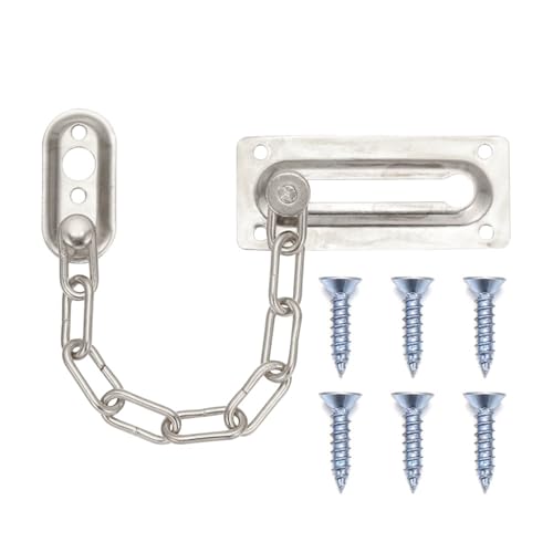 Türkete Sicherheits-Türkette, Messing-Schiebeverschluss, Türriegel, starke Schutzvorrichtung, Hardware, Sperrschloss, Riegel, Schiebe-Sicherheitskette(Silver) von QWWQYDY