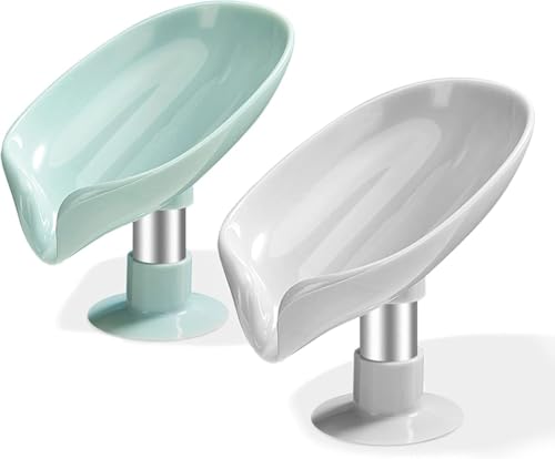 Seifenschalen Set von 2 Drainage Seifenhalter Dusche Seifenkasten Einfache Reinigung Seifenbehälter Blattförmige Seifenschalen für Küche Badezimmer und Arbeitsplatte von QXIRLOXWG