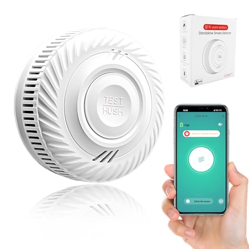 Intelligenter Rauchmelder Feueralarm, Rauchmelder mit fortschrittlichem fotoelektrischem Sensor, App-fähiger Feueralarm mit 10 Jahren Lebensdauer-Batterie, 85dB Alarm mit LED-Warnlichtanzeige. 1 Pack von QXMH