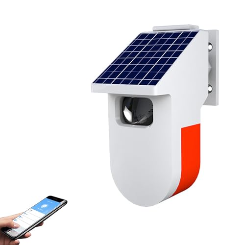 QXMH 【WiFi Solar Outdoor Bewegungsmelder Alarm】Tuya Solar Stroboskop Alarmleuchte mit Bewegungsmelder Sirene, 100dB Sound Sicherheit Sirene Licht & App Benachrichtigung von QXMH