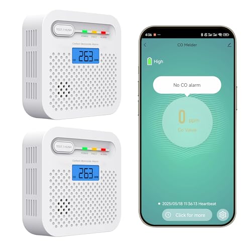 Smart-Kohlenmonoxid-Detektor, WiFi LED Digitalanzeige Kohlenmonoxid-Alarm für zu Hause, APP-Fernüberwachung CO-Alarm-Detektor mit 10 Jahren Batterie, 85 dB Alarm, kompatibel mit Alexa. 2PCS von QXMH