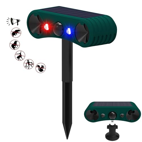 QXMH Solar-Außenbewegungssensor-Alarm: Infrarot-Induktionsalarm, 2 * 129dB SoundBewegungsmelder für den Außenbereich, Ultraschall-Sicherheitsalarm mit rotem/blauem Blinklicht für Zuhause, Villa, Hof von QXMH