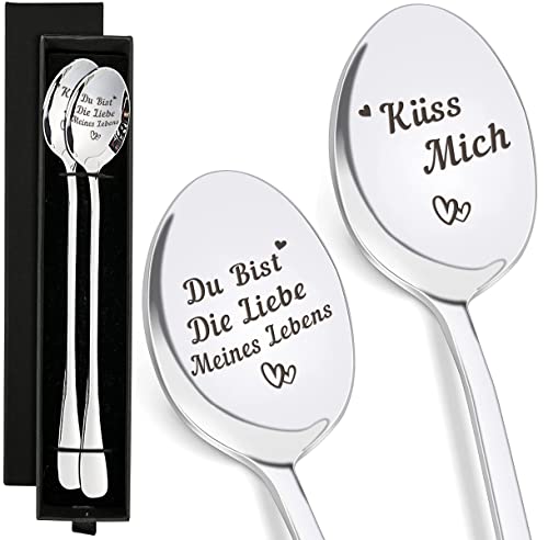 Latte Macchiato Löffel 2er Set, Lange Löffel Du bist die Liebe meines Lebens Küss mich Geschenk für Paare Partner, Kaffeelöffel Dessertlöffel Teelöffel Valentinstag Jahrestag Geschenke für Sie Ihn von QXRXN