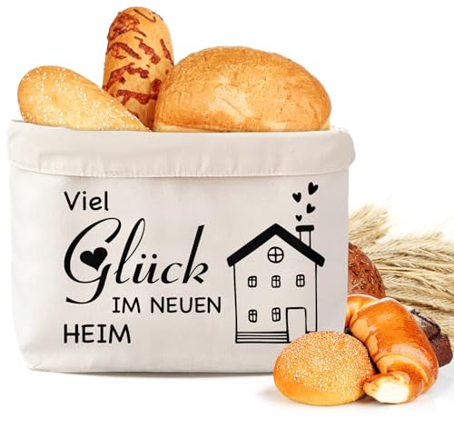 QXRXN Brotkorb Stoff Einzugsgeschenke Wohnung Lustig Viel Glück im Neuen Heim, Brötchenkorb Geschenk zum Einzug ins Haus, Brottasche Geschenk zum Umzug In Ein Neues Haus Einweihungsgeschenk von QXRXN