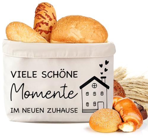 QXRXN Brotkorb Stoff Geschenk zum Einzug ins Haus VIELE SCHÖNE MOMENTE IM NEUEN ZUHAUSE, Brötchenkorb Einweihungsgeschenk Wohnung Lustig, Brottasche Geschenk zum Umzug In Ein Neues Haus von QXRXN
