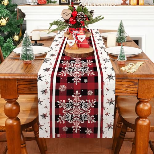 Tischläufer Weihnachten Rot, Weihnachts Tischläufer 180 cm Lang Weihnachtstischläufer Tischdecke Schneeflocken Weihnachtsläufer Tisch, Weihnachten Tischläufer Weihnachtstischdecke Weihnachtstisch Deko von QXRXN