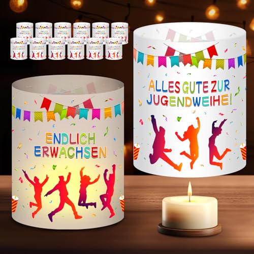 Windlichter Tischdeko Jugendweihe Mädchen Junge, 12 Windlicht Tischdeko Jugendweihe Deko, Alles Gute zur Jugendweihe Endlich Erwachsen Party Deko Geeignet für Teelichter oder Kerzen von QXRXN