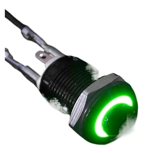 1NO Wasserdichter Metall-Druckknopfschalter mit hohem Kopf, LED-Licht, selbsthemmend/zurücksetzend, 3/6/12/24/220 V, 8/10/12/16 mm, oxidiertes Schwarz(Green LED (1NO),220V_16MM(1NO)_SELF-RESET(1NO)) von QXYSLHKC