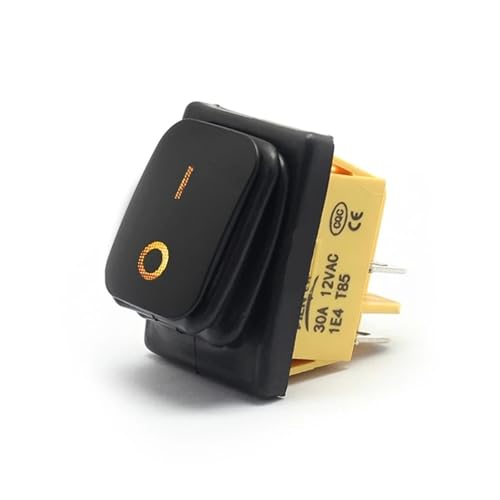 Ein/Aus 30A/250V Hochleistungs-4-poliger DPST IP67 wasserdicht versiegelt T85 Auto-Boot-Marine-Kippschalter mit LED 12V 220V 30x22(Black Paint Yellow,12 V) von QXYSLHKC