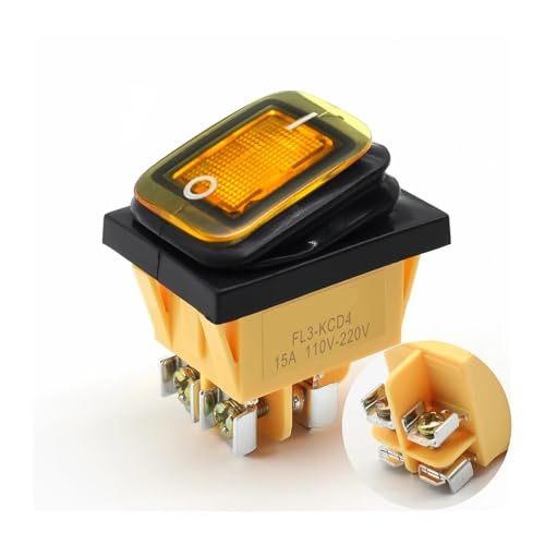 Ein/Aus 30A/250V Hochleistungs-4-poliger DPST IP67 wasserdicht versiegelt T85 Auto-Boot-Marine-Kippschalter mit LED 12V 220V 30x22(Screw foot Yellow,110 V) von QXYSLHKC
