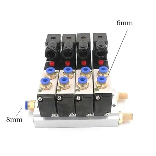 1 stück 12/24 V 110/220 V AC Multi Option 4V210-08 Pneumatische Magnetventilblock Mit Schalldämpfer Fitting Basis 2/3/4/6 Weg(4 Row 6mm fitting,AC220V) von QYCWHXVDF