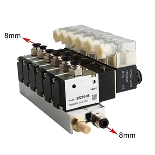 1pc 220V24V Multi Option 3V210-08 Pneumatische Magnetventil Block Mit Schalldämpfer Fitting Basis Verteiler 2/3/4/5/6 Reihe 3Port(4 Row 8mm fitting,AC110V) von QYCWHXVDF