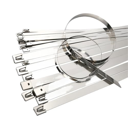 20 100 Stück 12 mm 0,47 Zoll 304 Edelstahl-Kabelbinder mit Metallreißverschluss, beschichtet, metalldetektierbarer Kabelbinder(20PCS,12x1000mm) von QYCWHXVDF