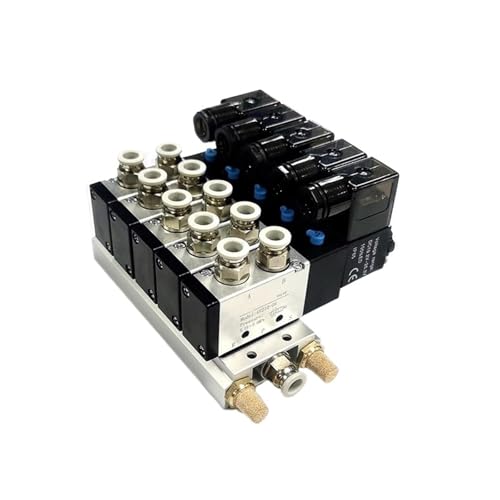 AC110V/220V Multi Option 4V210-08 Pneumatische Magnetventil Block Mit Schalldämpfer Fitting Basis Verteiler 2/3/4/6Way(5 ROW,AC220V w 4mm) von QYCWHXVDF