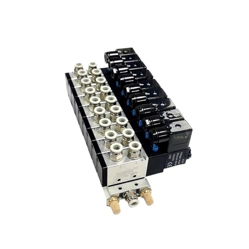 AC110V/220V Multi Option 4V210-08 Pneumatische Magnetventil Block Mit Schalldämpfer Fitting Basis Verteiler 2/3/4/6Way(9 ROW,AC220V w 4mm) von QYCWHXVDF
