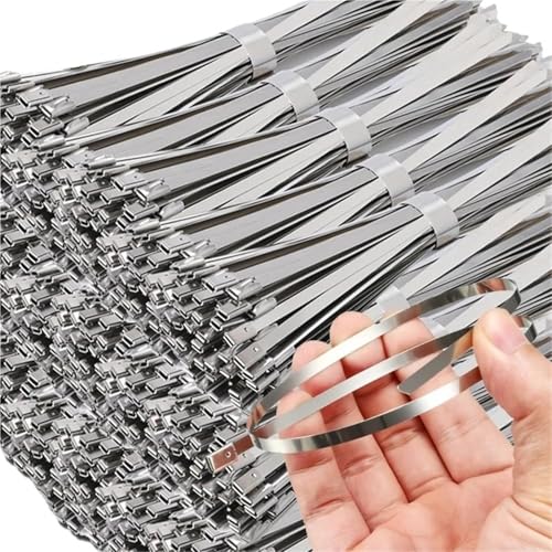 Metallkabelbinder Edelstahl Selbstsichernde Befestigungsringe Mehrzweck-Auspuffwickelkabel Bindeband Home Office(7.9x250mm,30PCS) von QYCWHXVDF