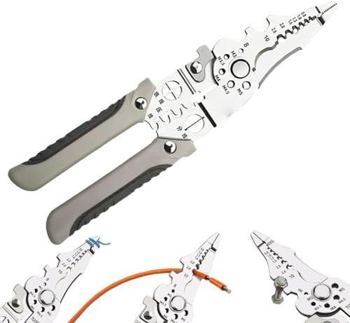 QYJLOFMVE Multifunktions-Abisolierzange, verstellbare Abisolierzange, Crimp-Kabelschneider, multifunktionale Elektriker-Zange, bündige Drahtschneider, Sicherheits-Drahtzange von QYJLOFMVE