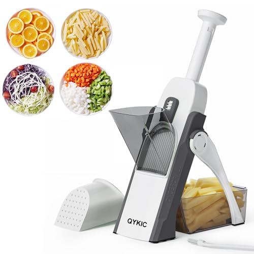 QYKIC Gemüseschneider, ONCE FOR ALL Verstellbar Gemüsehobel Mandoline Vegetable Slicer Kartoffelschneider Zwiebelschneider aus Kunststoff Grau aus Edelstahl QYKIC Gemüseschneider, ONCE FOR ALL Verstellbar Gemüsehobel Mandoline Vegetable Slicer Kartoffelschneider Zwiebelschneider aus Kunststoff Grau aus Edelstahl von QYKIC