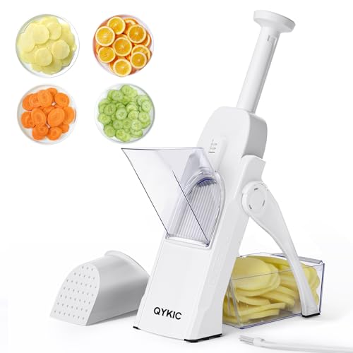 QYKIC Gemüseschneider, Verstellbar Gemüsehobel Mandoline Vegetable Slicer Kartoffelschneider Zwiebelschneider (Weiß) von QYKIC