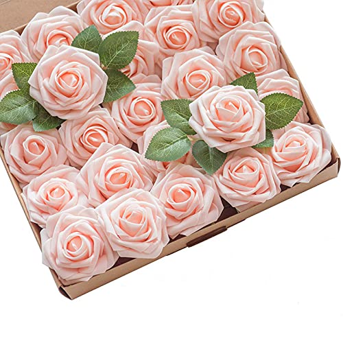 QYLJZB 25 Stück künstliche Rosen, Schaumstoff-Rosen, echt aussehende Kunstrosen mit Stiel für DIY Hochzeitssträuße, Tafelaufsätze, Blumenarrangements, Dekorationen (Pink) von QYLJZB