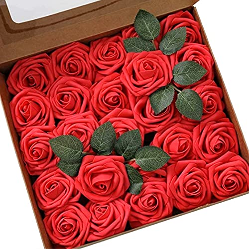 QYLJZB Künstliche Rosen, Schaumstoffrosen mit Stiel, für selbstgemachte Hochzeitssträuße, Tafelaufsätze, Blumenarrangements, Dekorationen, Rot, 25 Stück von QYLJZB