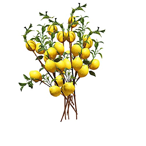 Keebgyy Künstlicher Zitronenzweig, 5 lebendige gelbe künstliche Zitronen mit grünen Blättern, Zitronenfrüchten, Requisiten für Balkon, Zuhause, Hochzeit, Party, Gartendekoration, 6 Teile, 51 cm von Keebgyy