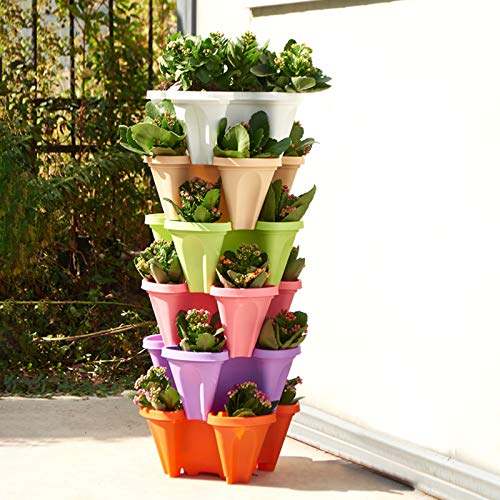 QYLJZB Pflanztopf mit 6 Etagen, mehrfarbig, stapelbar, vertikal, Erdbeerpflanztöpfe, Kunststoff, Pflanzgefäß, Turm für drinnen und draußen, Balkon von QYLJZB