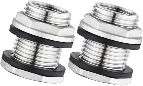 2er-Set Edelstahl Tankdurchführung 1/2" NPT x 3/4" GHT - Leckagesicherer Gartenschlauchverbinder, Doppelt Gewinde Wanddurchführung Wasserbehälterverbinder für Regentonne von QYMDRION