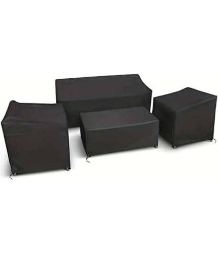 Abdeckung für Gartenmöbel, Wasser- und staubdichte Abdeckung, Schutzhülle, 420D Oxford-Gewebe, für Möbelsets Gartentisch Sitzgruppe, Schwarz, 4-teiliges Abdeckung für Gartenmöbel, Wasser- und staubdichte Abdeckung, Schutzhülle, 420D Oxford-Gewebe, für Möbelsets Gartentisch Sitzgruppe, Schwarz, 4-teiliges von QYMDRION