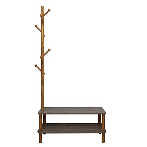QYMYOZ Exquisite Kleiderstange Garderobenständer Schuhbank für den Eingangsbereich Bank mit Stauraum 3-in-1-Design Schuhregal und Garderobenständer aus Holz für Wohnzimmer Schlafzimmer von QYMYOZ