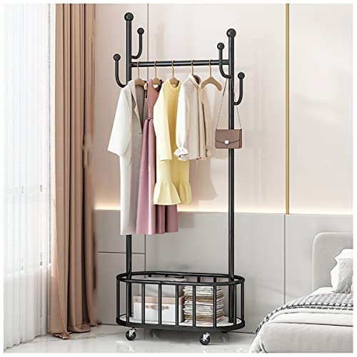QYMYOZ Kleiderständer Kleiderstange Exquisite Kleiderstange Garderobenständer Rollgarderobe Mit Rädern Metallgarderobe Freistehend Mit 4 Haken Zum Aufhängen Von Jacken Kleidungsstücken Hüten Schals von QYMYOZ