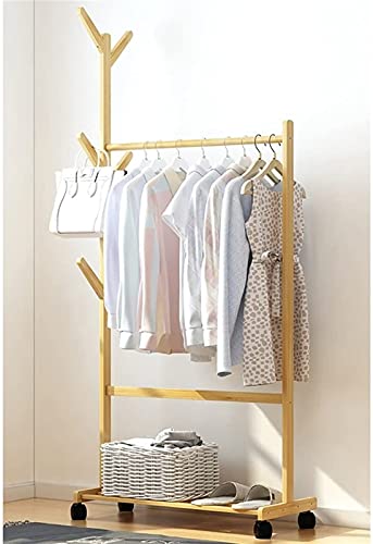 QYMYOZ Kleiderständer Kleiderstange Kleiderständer Hutständer Tragbarer einfacher Kleiderständer aus Bambusholz Multifunktionaler Kleiderständer Schuhständer Schlafzimmer Vertikale Garderobe Es ist von QYMYOZ