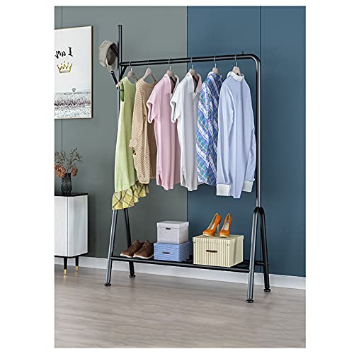 QYMYOZ Kleiderständer Kleiderstange mit unterem Lagerregal und seitlichen Haken, moderner Kleiderständer Kleiderständer für den Eingangsbereich des Schlafzimmers, Schwarz 120 cm QYMYOZ Kleiderständer Kleiderstange mit unterem Lagerregal und seitlichen Haken, moderner Kleiderständer Kleiderständer für den Eingangsbereich des Schlafzimmers, Schwarz 120 cm von QYMYOZ