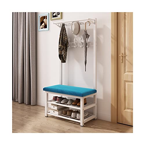 QYMYOZ Kleiderstange Kleiderständer Garderobenständer Schuhbank Eingangsbereich Aufbewahrungsbank 4-in-1-Design mit Aufhängehaken Industrielle Akzentmöbel mit Stabiler Me von QYMYOZ