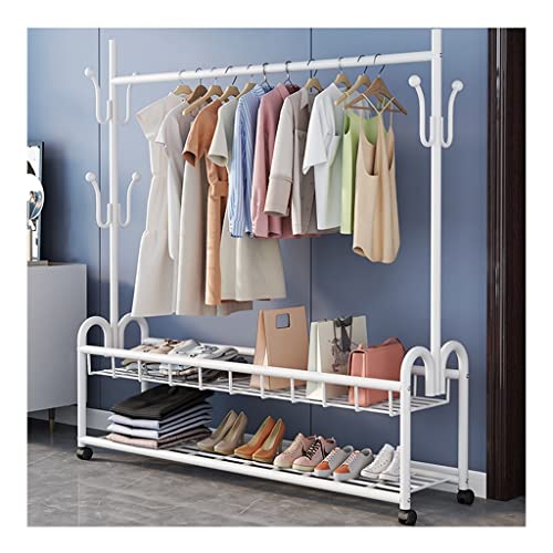 QYMYOZ Kleiderstange Rack Eingangsbereiche Eingangsbank mit Garderobe mit Schuhregal Eingangsbereich Home Möbel 3-in-1 Kleiderständer mit 2 Speicher und 6 Haken von QYMYOZ