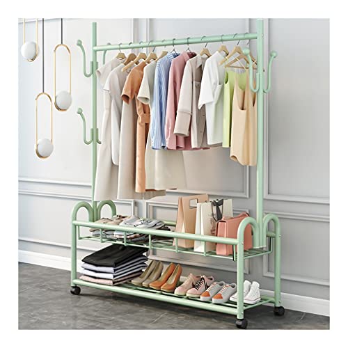QYMYOZ Kleiderstange Rack Eingangsbereiche Eingangsbank mit Garderobe mit Schuhregal Eingangsbereich Home Möbel 3-in-1 Kleiderständer mit 2 Speicher und 6 Haken von QYMYOZ