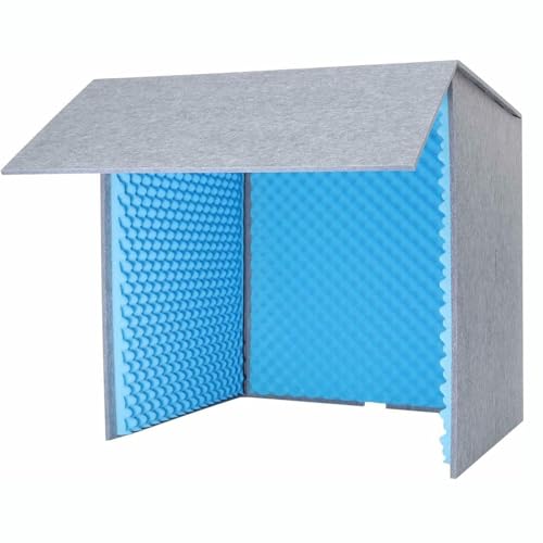 Schalldichte Abdeckung for den Schreibtisch,selbstgebaute Sound Booth Box, Stimmabsorbierende Abschirmung,tragbare Isolation Sound Booth for die Aufnahme von Gesangs-,Audio-und Musikaufnahmen(Blue) von QYOEGSQ