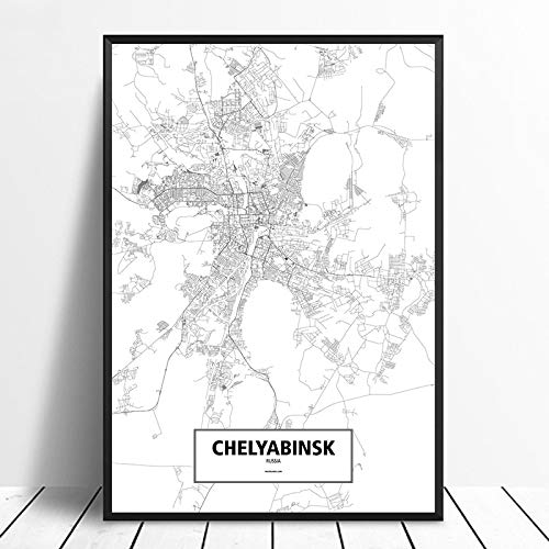 Drucke Leinwand,Tscheljabinsk Russland Stadtplan Schwarz-Weiß-Wandbilder Drucke Poster Wandbilder Gemälde Kunst Rechteck Pop-Kunstwerk Für Wohnraum Wohnkultur - Anpassbar, 50X70Cm / 19.68X27.55 In von QYQMYK