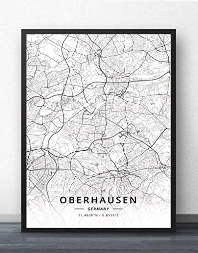 Leinwand Bilder,Oberhausen Deutschland Stadtkarte Drucke Poster Wandmalereischwarz Weiß Kunst Malerei Rechteck Bilder Pop Kunstwerk Für Wohnzimmer Schlafzimmer Home Decor, 50X70Cm/19.68X27.55 In von QYQMYK