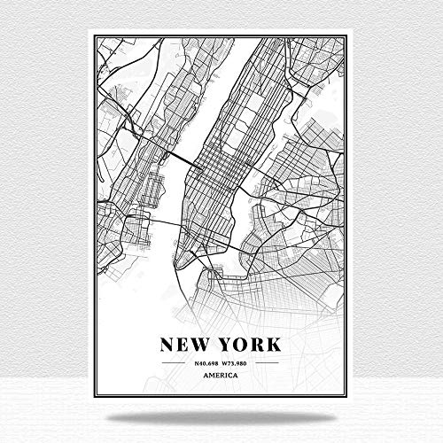 QYQMYK Amerika New York Stadtkarte Leinwand Bilder,Groß Wohnzimmer Schwarz Weiss Modern Poster Minimalistische Wohnkultur Malerei Schlafzimmer Dekor Ohne Rahmen,40X50Cm/15.74X19.68 In von QYQMYK