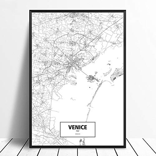 QYQMYK Drucke Leinwand,Venedig Italien Stadtplan Schwarz Weiß Wandabdrücke Poster Bilder Wandbilder Gemälde Rechteck Pop Artwork Für Wohnraum Wohnkultur - Anpassbar, 40X50Cm / 15.74X19.68 In von QYQMYK