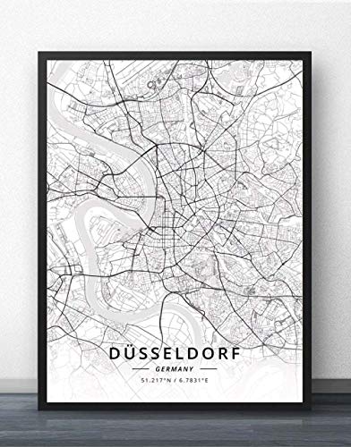 QYQMYK Leinwand Bilder,Deutschland Düsseldorf Stadtplan Wand Bilder Drucke Poster Schwarz Weiß Gemälde Kunst Rechteck Pop Wandmalereien Kunstwerk Für Zimmer Leben Home Decor, 20X30Cm/7.87X11.81 In von QYQMYK