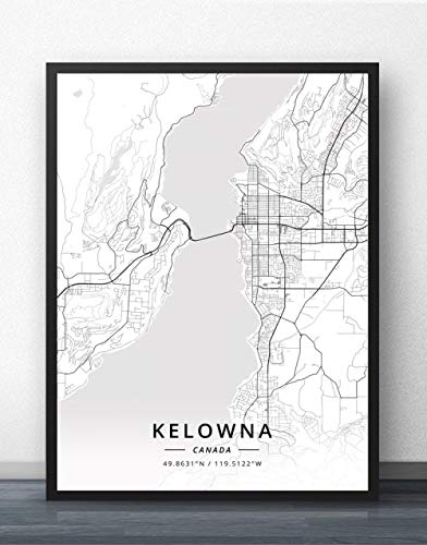 QYQMYK Leinwand Bilder,Kanada Kelowna Stadt Karte Wand Bilder Drucke Poster Schwarz Weiß Gemälde Kunst Rechteck Wandbilder Pop Kunstwerk Für Zimmer Leben Home Decor, 20X30Cm/7.87X11.81 In von QYQMYK