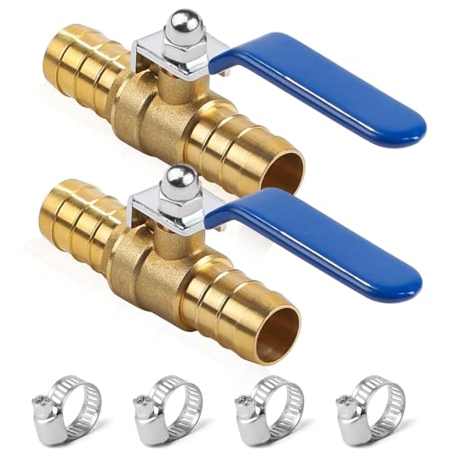 2 Stück 19mm Kugelhahn 3/4 zoll, Kugelventil aus Messing Absperrventil mit 4 Klemmen Absperrkugelhahn Kugelventil Druckluft Absperrhahn zur Kontrolle von Luft Wasser Öl Brennstoff Gas von QYRDBGY