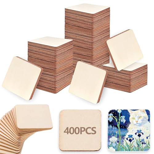 400 Stück Holz Quadratische Scheiben, 2 x 2cm Holzplatten Zum Basteln Natürlich Unverarbeitet Holzplättchen Malerei Holzplatte Set für Heimwerkerprojekte Partydekoration Architekturmodelle von QYRDBGY