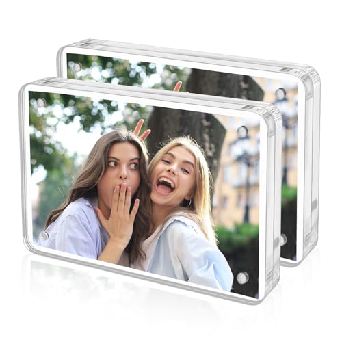 QYRDBGY 2 Pack Acryl Bilderrahmen 10x15cm, Klar Glas Fotorahmen Doppelseitige Magnetischen Rahmenlos Photo Frame 10 + 10 MM Dicke Ständer in Schreibtisch Oder Tisch QYRDBGY 2 Pack Acryl Bilderrahmen 10x15cm, Klar Glas Fotorahmen Doppelseitige Magnetischen Rahmenlos Photo Frame 10 + 10 MM Dicke Ständer in Schreibtisch Oder Tisch von QYRDBGY