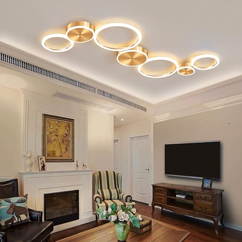 LED Deckenleuchte Dimmbare Deckenbeleuchtung Runde Deckenleuchte mit Fernbedienung Deckeneinbauleuchten Gold Deckenleuchten für Wohnzimmer, Für Schlafzimmer Esszimmer Arbeitszimmer Wohnzimmer (120CM) von QYSMGS