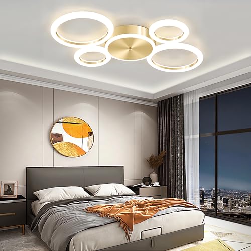 LED Deckenleuchte Dimmbare Deckenbeleuchtung Runde Deckenleuchte mit Fernbedienung Deckeneinbauleuchten Gold Deckenleuchten für Wohnzimmer, Für Schlafzimmer Esszimmer Arbeitszimmer Wohnzimmer (57CM) LED Deckenleuchte Dimmbare Deckenbeleuchtung Runde Deckenleuchte mit Fernbedienung Deckeneinbauleuchten Gold Deckenleuchten für Wohnzimmer, Für Schlafzimmer Esszimmer Arbeitszimmer Wohnzimmer (57CM) von QYSMGS