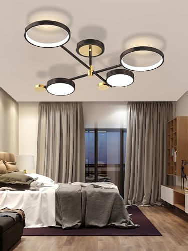 Moderne LED-Deckenleuchte Dimmbare Deckenlüster Semi-Flush Mount Decken Licht mit Fernbedienung Kronleuchter Gold Kronleuchter Schwarz für Wohnzimmer Schlafzimmer Esszimmer Büros (Schwarz, 4 Köpfe) von QYSMGS