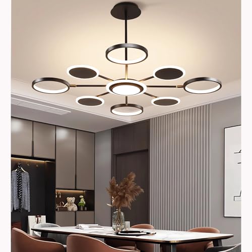 Moderne Pendelleuchte Schwarz LED Hängelampe Dimmbar mit Fernbedienung Verstellbare Höhe Kronleuchter Gold Decke Hängeleuchte Verstellbare Form für Küche Esszimmer Wohnzimmer (Schwarz, 8 Köpfe) von QYSMGS